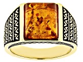 Orange Amber 18k Yellow Gold Over Sterling Silver Men's Ring