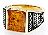 Orange Amber 18k Yellow Gold Over Sterling Silver Men's Ring