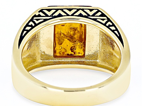 Orange Amber 18k Yellow Gold Over Sterling Silver Men's Ring