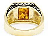 Orange Amber 18k Yellow Gold Over Sterling Silver Men's Ring