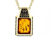 Orange Amber 18k Yellow Gold Over Sterling Silver Men's Pendant with Chain