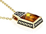 Orange Amber 18k Yellow Gold Over Sterling Silver Men's Pendant with Chain