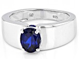 Blue Lab Created Spinel Rhodium Over Sterling Silver Men's Ring 1.38ct