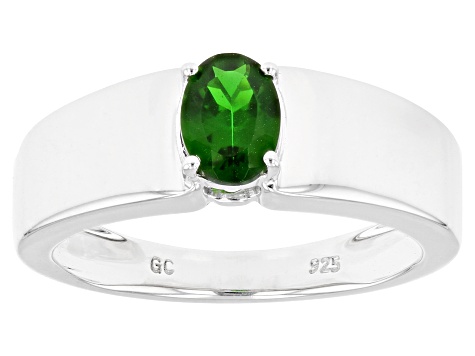 Green Chrome Diopside Rhodium Over Sterling Silver Men's Ring .76ct