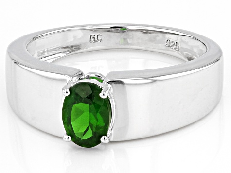 Green Chrome Diopside Rhodium Over Sterling Silver Men's Ring .76ct