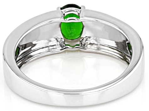 Green Chrome Diopside Rhodium Over Sterling Silver Men's Ring .76ct
