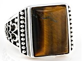 Brown Tigers Eye Rhodium Over Sterling Silver Men's Ring