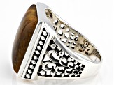 Brown Tigers Eye Rhodium Over Sterling Silver Men's Ring