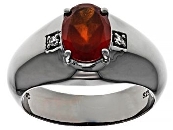 Picture of Orange Hessonite With White Zircon Black Rhodium Over Sterling Silver Men's Ring 1.98ctw
