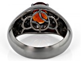 Orange Hessonite With White Zircon Black Rhodium Over Sterling Silver Men's Ring 1.98ctw