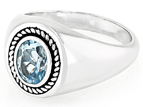 Sky Blue Topaz Rhodium Over Sterling Silver Men's Solitaire Ring 1.53ct