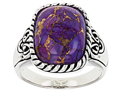 Purple Composite Turquoise Rhodium Over Sterling Silver Men's Ring