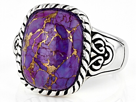 Purple Composite Turquoise Rhodium Over Sterling Silver Men's Ring