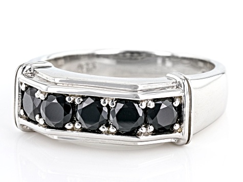Black Spinel Rhodium Over Sterling Silver Men's Band Ring 1.20ctw