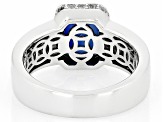 Blue Lab Created Sapphire With White Zircon Rhodium Over Sterling Silver Men's Ring 2.91ctw