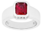 Red Lab Created Ruby With White Zircon Rhodium Over Sterling Silver Men's Ring 2.91ctw