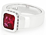 Red Lab Created Ruby With White Zircon Rhodium Over Sterling Silver Men's Ring 2.91ctw