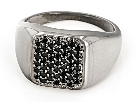 Sterling Silver Mens Pave Signet Ring Black Diamond Artisan Designer  Jewelry 