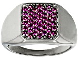 Red Lab Created Ruby, Black Rhodium Over Sterling Silver Men's Ring .81ctw