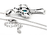 Blue Composite Turquoise With Black Spinel Rhodium Over Silver Men's Cross Pendant With Chain .78ctw