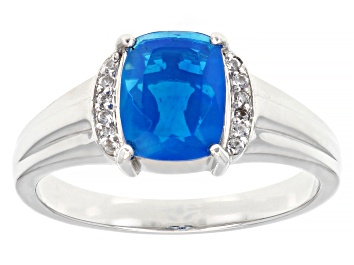 Picture of Paraiba Blue Opal With White Zircon Rhodium Over Sterling Silver Men's Ring .91ctw