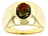 Multi-Color Ammolite Triplet 18k Yellow Gold Over Sterling Silver Men's Solitaire Ring