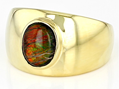 Multi-Color Ammolite Triplet 18k Yellow Gold Over Sterling Silver Men's Solitaire Ring