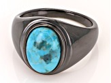 Blue Turquoise, Black Rhodium Over Sterling Silver Solitaire Men's Ring