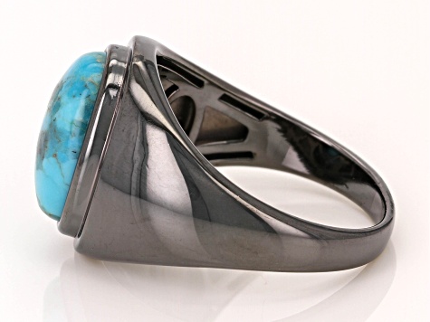 Blue Turquoise, Black Rhodium Over Sterling Silver Solitaire Men's Ring