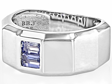 Blue Tanzanite Rhodium Over Sterling Silver Men's Ring 0.51ctw