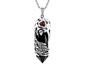 Black Onyx With Red Garnet Sterling Silver Raven Pendant With Chain 0.37ctw