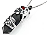 Black Onyx With Red Garnet Sterling Silver Raven Pendant With Chain 0.37ctw