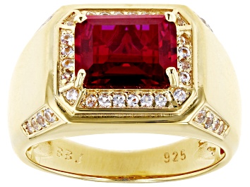 Picture of Lab Created Ruby With Lab Created Sapphire 18k Yellow Gold Over Sterling Silver Men's Ring 3.82ctw
