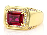 Lab Created Ruby With Lab Created Sapphire 18k Yellow Gold Over Sterling Silver Men's Ring 3.82ctw