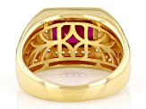 Lab Created Ruby With Lab Created Sapphire 18k Yellow Gold Over Sterling Silver Men's Ring 3.82ctw