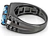 Sky Blue Topaz With White Zircon Accent, Black Rhodium Over Sterling Silver Men's Ring 3.54ctw
