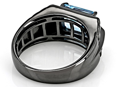 Sky Blue Topaz With White Zircon Accent, Black Rhodium Over Sterling Silver Men's Ring 3.54ctw