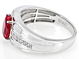 Red Lab Created Ruby With Zircon Rhodium Over Sterling Silver Men's Ring 2.46ctw