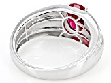 Red Lab Created Ruby With Zircon Rhodium Over Sterling Silver Men's Ring 2.46ctw
