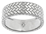 White Lab Created Sapphire Rhodium Over Sterling Silver Men's Woven Texture Band Ring 0.43ct