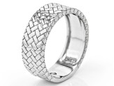 White Lab Created Sapphire Rhodium Over Sterling Silver Men's Woven Texture Band Ring 0.43ct