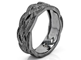 White Lab Created Sapphire, Black Rhodium Over Sterling Silver Men's Woven Textured Band Ring 0.13ct