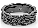 White Lab Created Sapphire, Black Rhodium Over Sterling Silver Men's Woven Textured Band Ring 0.13ct