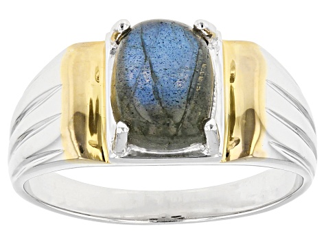 Gray Labradorite Rhodium Over Sterling Silver Men's Ring