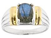 Gray Labradorite Rhodium Over Sterling Silver Men's Ring