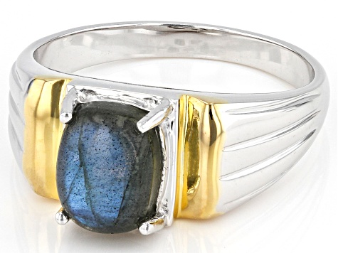 Gray Labradorite Rhodium Over Sterling Silver Men's Ring