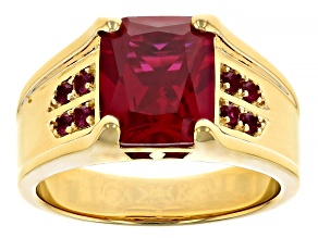 Lab Created Ruby 18k Yellow Gold Over Sterling Silver Men's Ring 6.73ctw