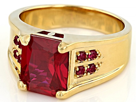 Lab Created Ruby 18k Yellow Gold Over Sterling Silver Men's Ring 6.73ctw