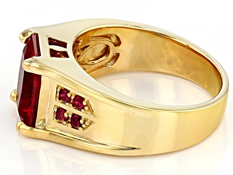 Lab Created Ruby 18k Yellow Gold Over Sterling Silver Men's Ring 6.73ctw