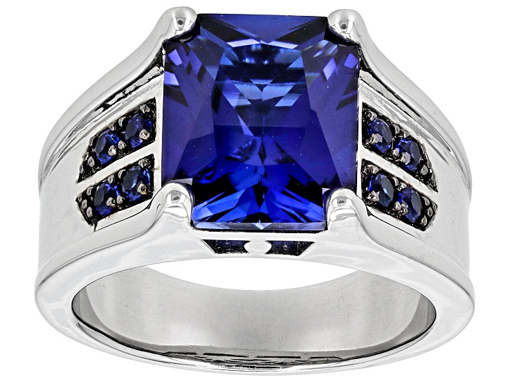 Blue Lab Created Sapphire Rhodium Over Sterling Silver Men's